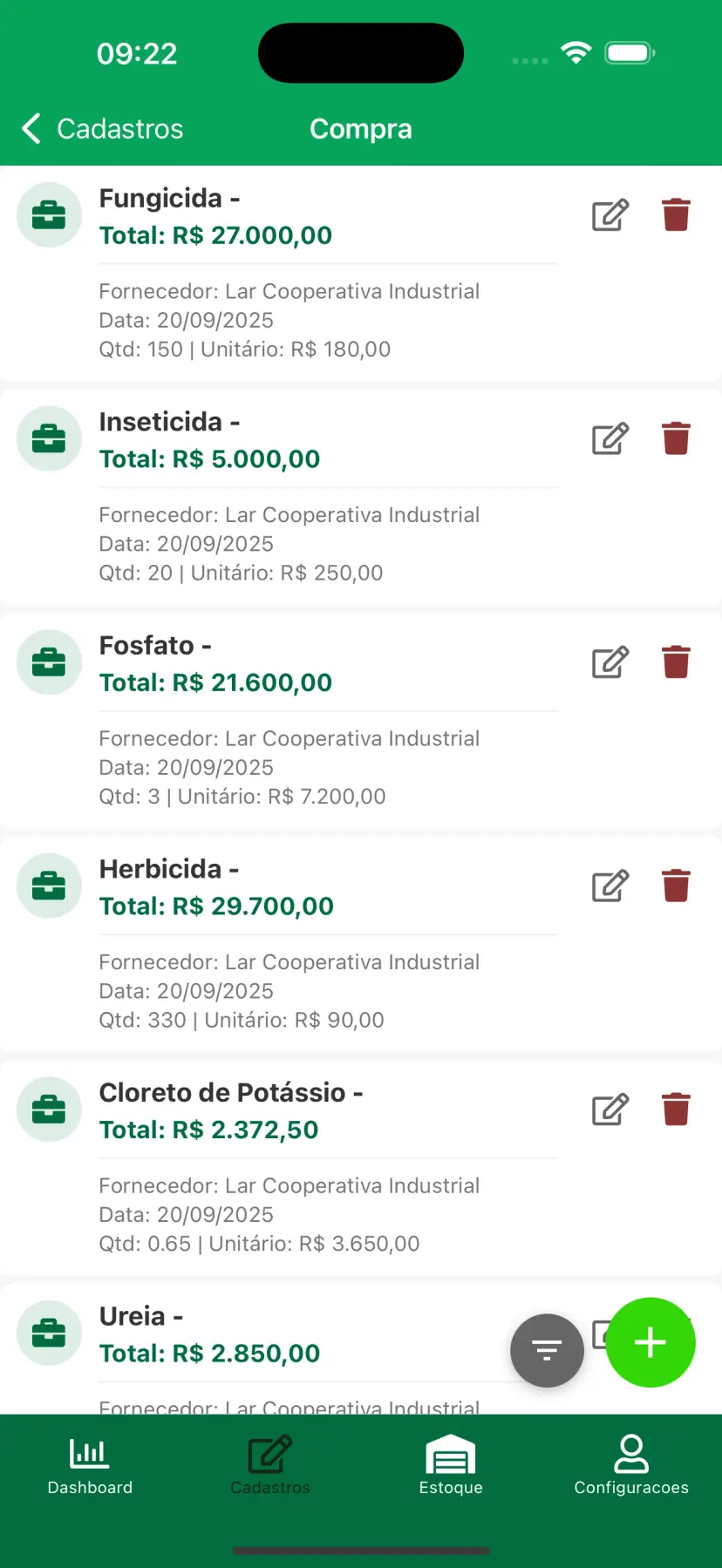Controle de insumos